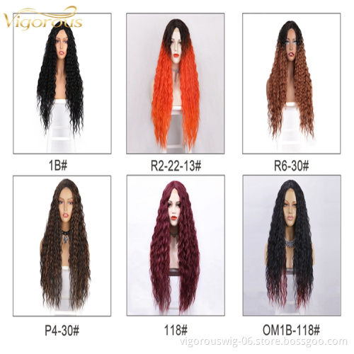 New Desinge Natural Color Hairline High Quality Machine Made Fiber Deep Curly Black Long Cheap Synthetic Hair Wigs